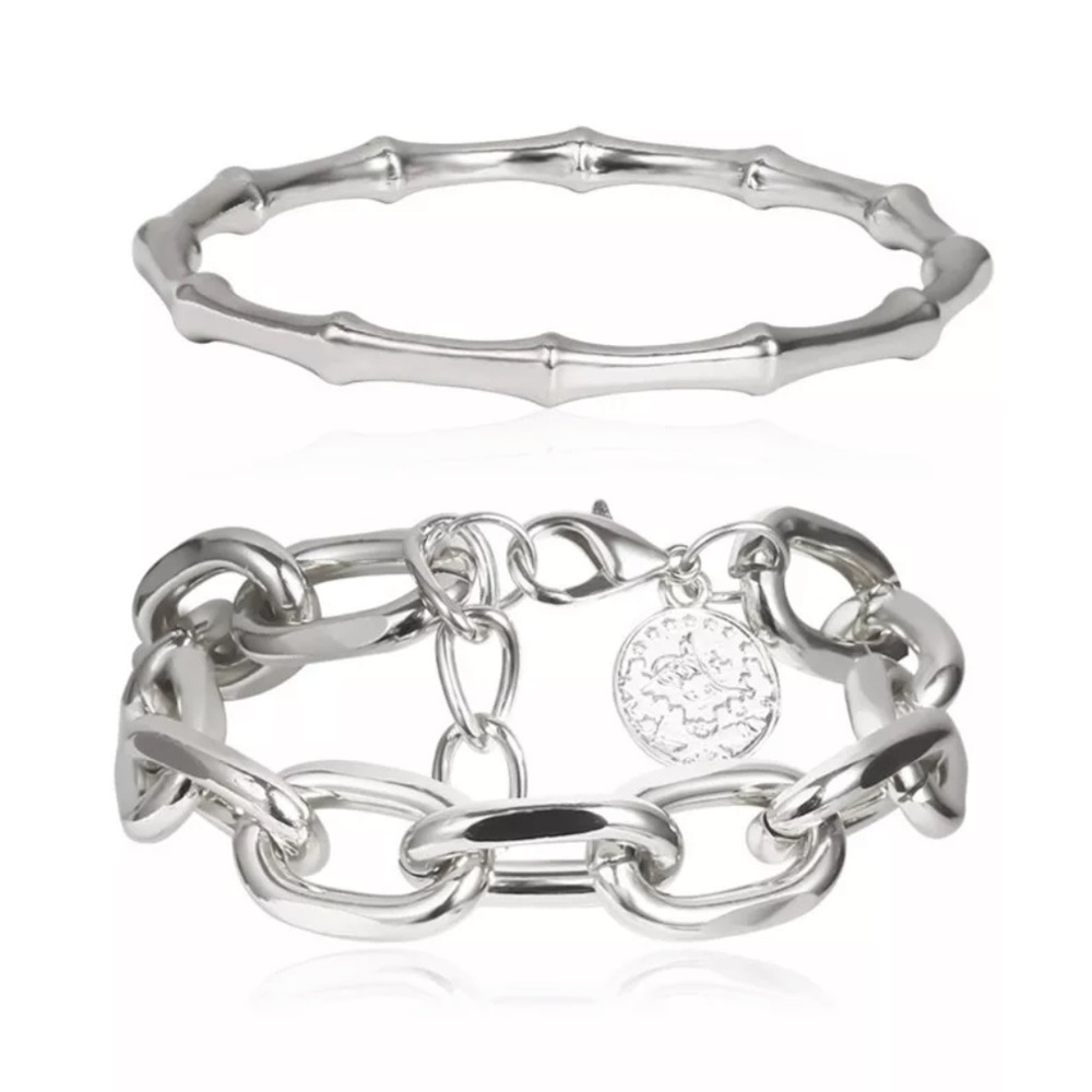 White gold plated double bracelet - Picture 3 of 5